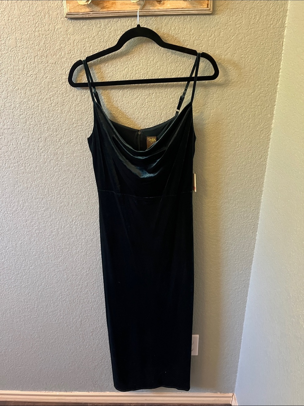 Taylor Dark Green Velvet Cowl-Front Midi Dress